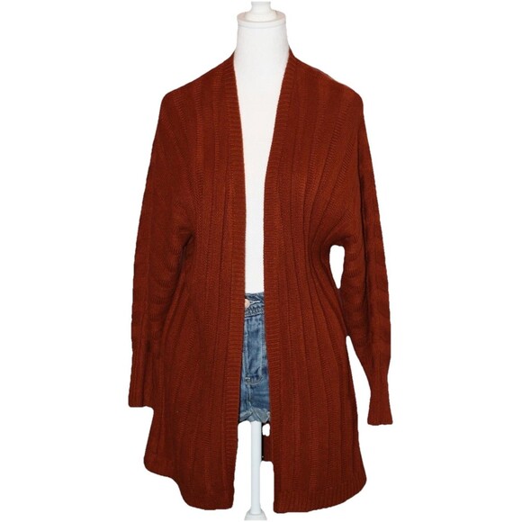 Forever 21 Size S Womens Rust/Brown Long Open Front Cardigan Modern Prep Sweater - Picture 1 of 4